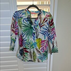 Vilagallo Leaf Print Cotton Blouse Size S